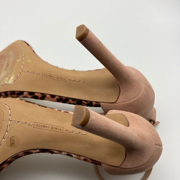 Vince Camuto Lauralie Real Cow Hair Fur Sandals Leopard Print SZ 37,5/7 Like New - Picture 9 of 12